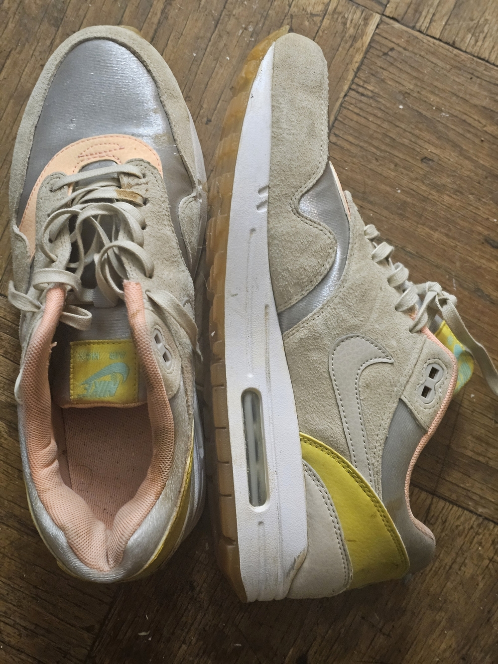 Nike Beige Suede Sneakers with Peach and Yellow Accents